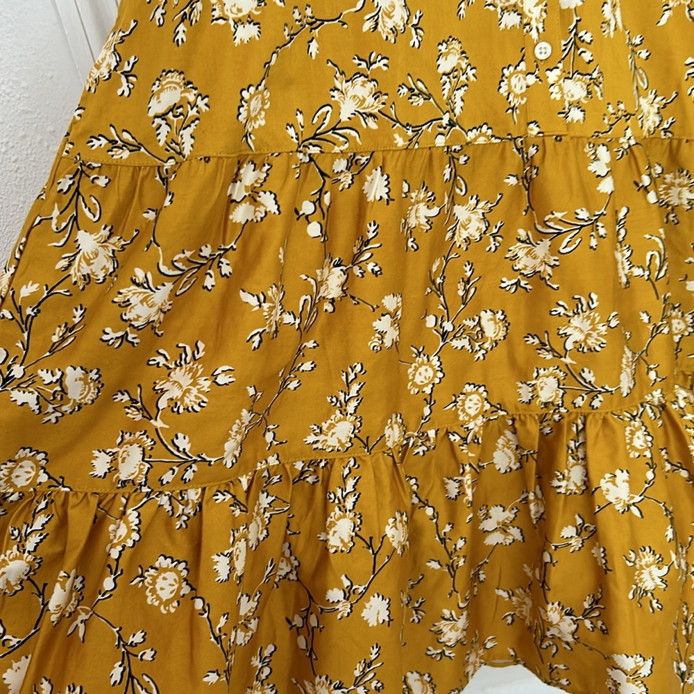 UNTUCKit Jane Shirt Dress Womens 12 Yellow Floral Tie Tiered V-Neck Long Sleeve - Picture 8 of 10